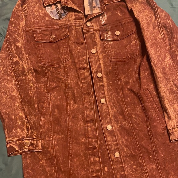 NWT Thrill jeans Denim knee jean Jacket. cream/ brown size xl . - Picture 2 of 5